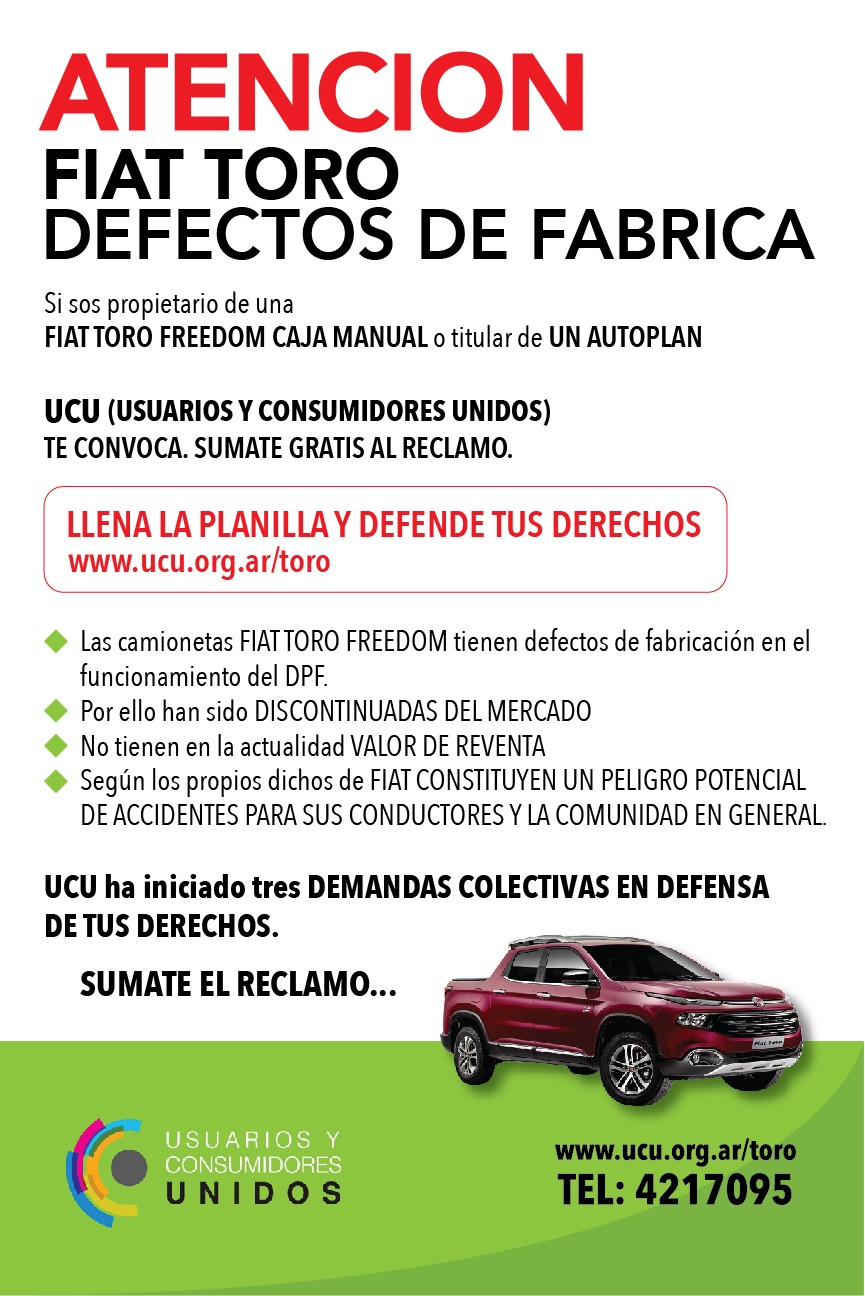 Acción Colectiva UCU c/ FIAT por camioneta TORO manual
