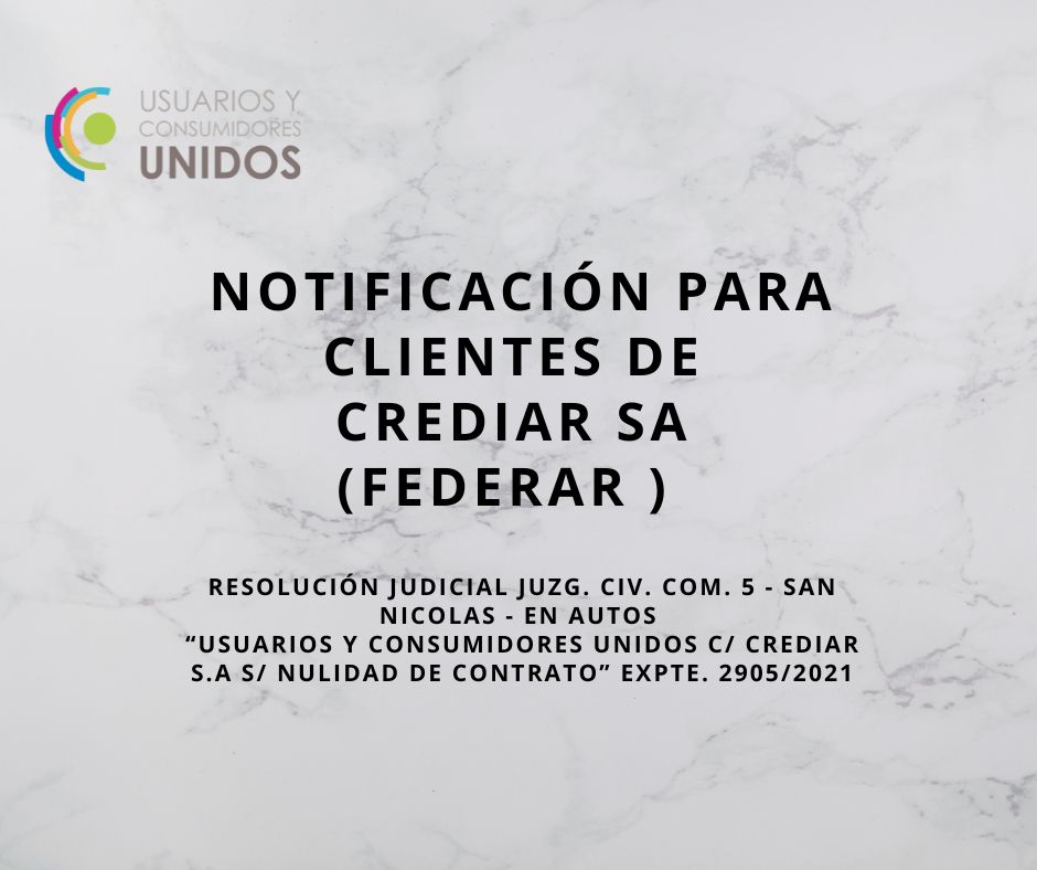 Atención clientes de CREDIAR SA – Acción colectiva iniciada por UCU.